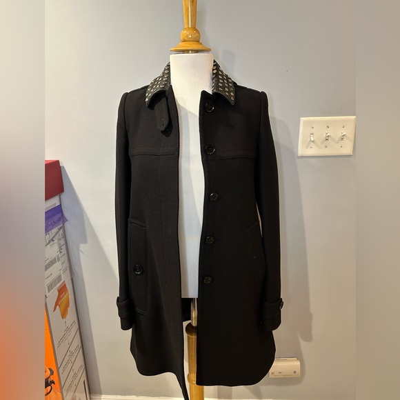 Excellent Condition!Authentic Burberry Brit Black Wool Studded Collar Coat US 2
